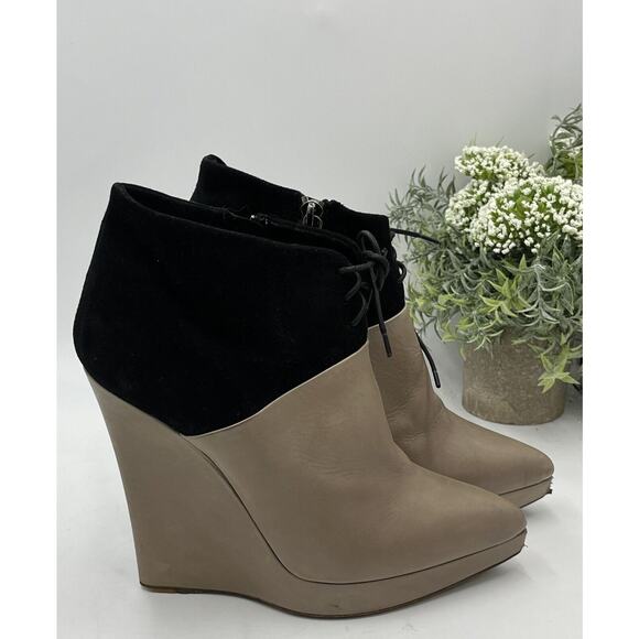 Reed Krakoff Black Suede & Grey Taupe Leather Zipper Wedge Boots Shoes 39/8.5 - Picture 3 of 16